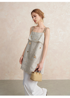 Robe d'été pour femme en lin à col mandarin vintage personnalisable, avec perles en bois, style A-line