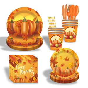 Suministros para Fiestas de Acción de Gracias al por Mayor, Juego de Vajilla Desechable, Platos, Vasos, Servilletas y Mantel de Papel - Product Image 4