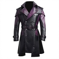 Manteau long en similicuir noir prune gothique pour homme, à double boutonnage et col rabattu