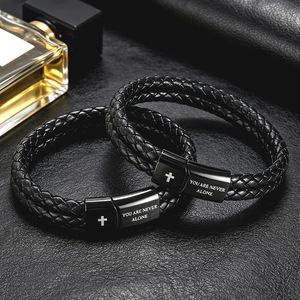 European American Retro Leather Bracelet Black Braided <b>Magnetic</b> <b>Clasp</b> Cross Design Unisex Gift Jewelry 7.5 8.5 9 Inches - Product Image 1