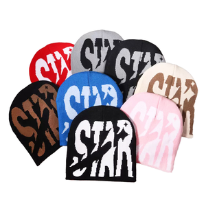 Bonnet unisexe en tricot jacquard style urbain, doux, à revers, chaud pour l'hiver, idéal pour les voyages, le travail, la plage, avec lettres, respirant et imperméable - Product Image 1