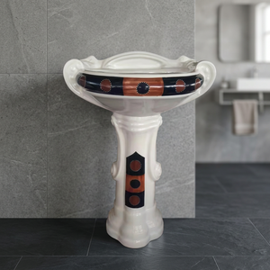 Big Sterling Vitrosa Multi Color Rectangular Ceramic <b>Full</b> Pedestal Wash Basin Modern Design - Product Image 6