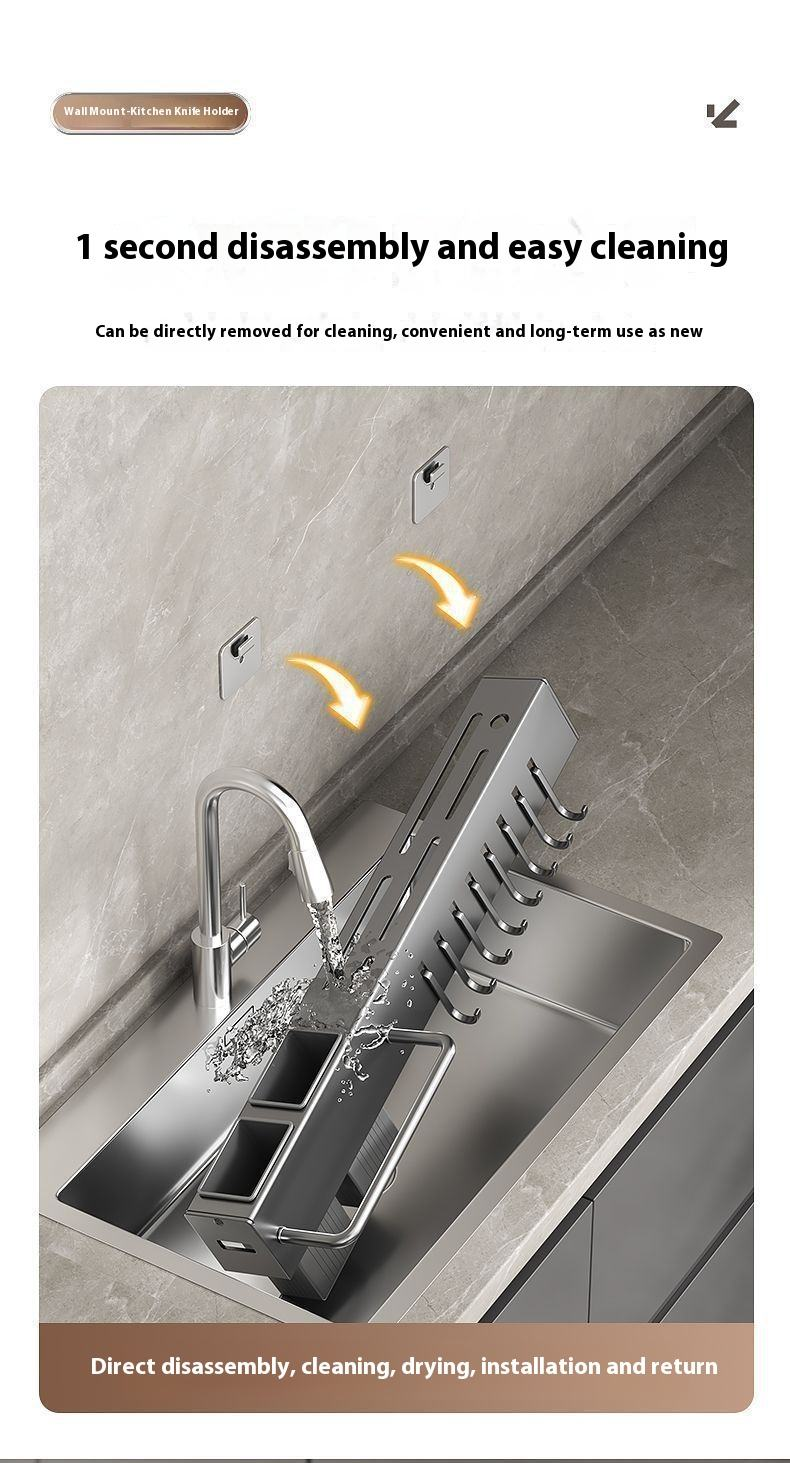 Smart Kitchenware Organizer with Metal Hooks Modern Wall-mounted Storage Rack for Cooking Utensils Kitchen Knives for Home Use · image 5