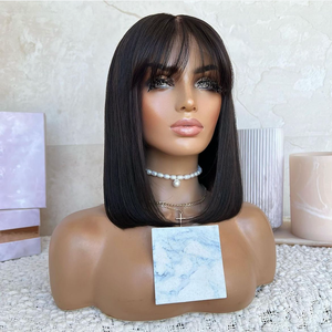 Peluca de cabello humano Bang Bob con encaje frontal, pelucas de Bob recto de hueso Virgen sin pegamento transparente, Peluca de Bob corto de encaje con flequillo - Product Image 2