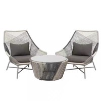 Mobilier de jardin extérieur moderne, ensemble de trois pièces, canapé en bois fait à la main pour les loisirs, chaise en rotin, table basse pour balcon