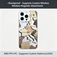 Coque de téléphone en TPU transparente à motif géographique en blocs de puzzle en bois, esthétique rétro de voyage pour iPhone 17 16 15 14 13 Pro Max