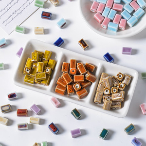 Perles en céramique à glaçure florale effet four, forme colonne quadrilatère, pièces décoratives pour l'accentuation de la décoration intérieure - Product Image 1