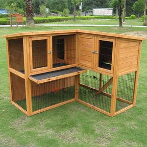 İki katlı ahşap tavşan kafesi ile kayma rampası ve tepsi - Product Image 5