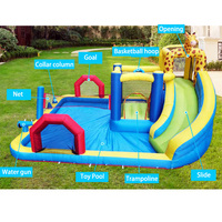 Castillo temático de jirafa inflable para niños, castillo de agua al aire libre con tobogán y gorila combinado para fiestas o negocios