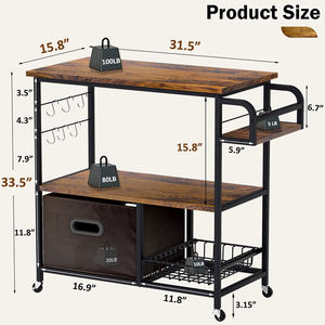 Venta al por mayor Cocina Panaderos de madera Estante Marco de metal Carro de 3 niveles Carro de comedor Soporte para <span class=keywords><strong>microondas</strong></span> con estante de almacenamiento - Product Image 4