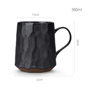 Tasse à <span class=keywords><strong>eau</strong></span> à bord géométrique moderne en argile créative effet métal noir avec fond de sable exposé poterie ronde en céramique pour boire - Product Image 6
