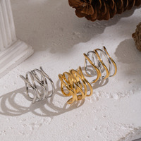 Cincin Wanita Mewah Ringan, Laris Manis, Gaya Sederhana INS, Bahan Stainless Steel, Model Terbuka, Lapisan Vakum Emas 18K