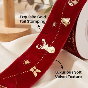 Pita Beludru Emas 2.5cm Cetak Kustom CHANG YUAN, Pita Pembungkus Kado Mewah untuk Dekorasi Natal dan Liburan - Product Image 3