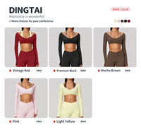 Ensemble haut court à manches longues et pantalon large à double couche pour femme, effet ventre plat, rehaussement des fesses, évacuation de l'humidité, vêtements de sport