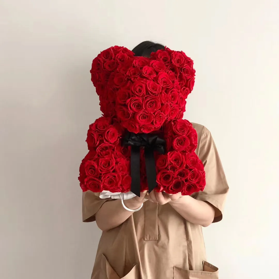 Luxuriöser natürlicher Blumen-Teddybär 40 cm mit Acryl box Exquisites Geschenk des Teddy-konservierten Rosen bären