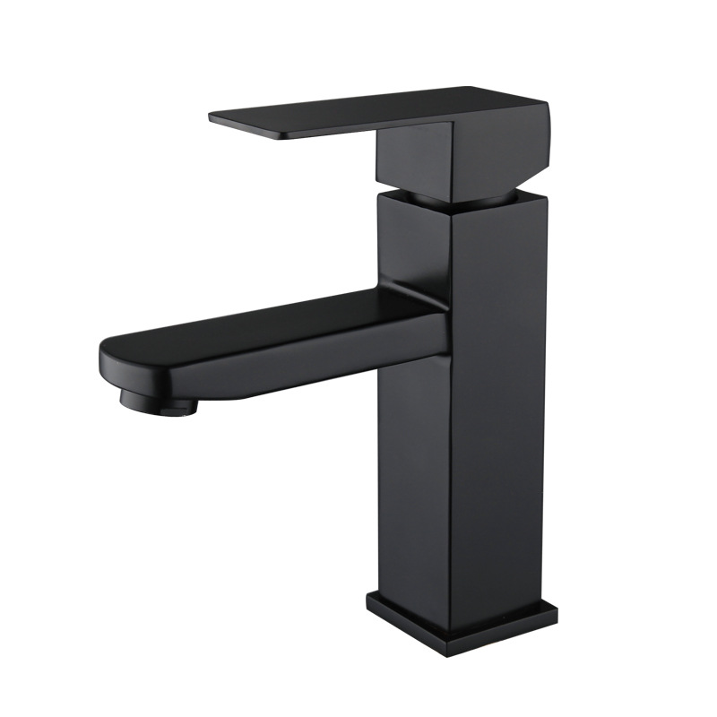 Black Square Deck Mounted Basin Sink Faucet Hot & Cold Mixer Bathroom Tap Single Handle