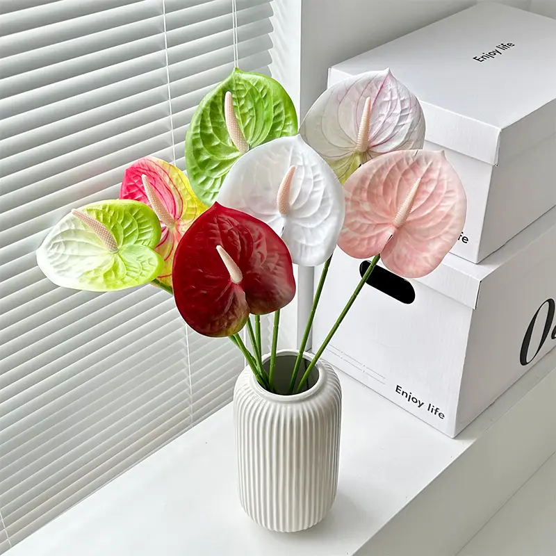 New design real touch anthurium plant latex artificial anthurium flowers for home decoration