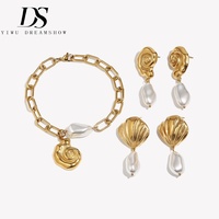 Ensemble de bracelet à breloques coquillage Dreamshow et boucles d'oreilles pendantes, fausse perle, acier inoxydable 316L, plaqué or 18 carats, bijoux de créateur
