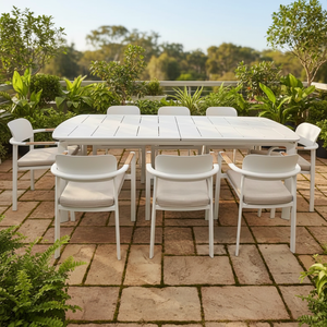Ensemble <span class=keywords><strong>de</strong></span> salle à manger <span class=keywords><strong>de</strong></span> <span class=keywords><strong>jardin</strong></span> en <span class=keywords><strong>aluminium</strong></span> moderne pour villa, <span class=keywords><strong>table</strong></span> <span class=keywords><strong>extensible</strong></span> pour terrasse, 8 <span class=keywords><strong>chaises</strong></span> confortables, résistant aux intempéries - Product Image 5
