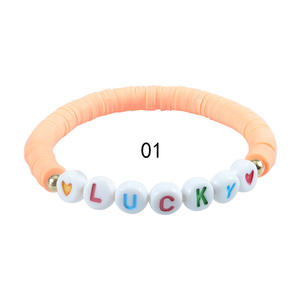 Bracelet d'<span class=keywords><strong>amitié</strong></span> bohème en perles de lettres en argile polymère souple élastique, lettres colorées, bracelet en perles fait main personnalisé pour femmes - Product Image 6