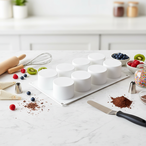 AFINSEA Moules de cuisson cylindriques 3D en silicone, 8 cavités, compatibles four, pour <span class=keywords><strong>mousse</strong></span>, gâteau, <span class=keywords><strong>brownie</strong></span>, dessert français, crème glacée - Product Image 1