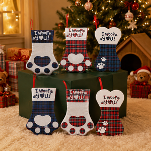 Nuevas medias navideñas de tela con estampados creativos, decoraciones para el hogar con huellas de perros y gatos, árbol de Navidad, <span class=keywords><strong>chimenea</strong></span> CNYB18 - Product Image 1