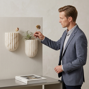 Jardinière murale minimaliste en marbre CH, ronde, pour décoration intérieure, salon, design d'intérieur moderne - Product Image 1
