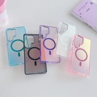 Étui de téléphone transparent antichoc anti-traces de doigts en TPU + acrylique coloré dégradé pour S23 S24 Ultra S25 Edge 5G sans fil