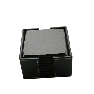 Juego de 8 Posavasos Cuadrados de Pizarra Negra Natural Ecológica con Soporte de Cuero PU, Marca Home Mate, para Navidad - Product Image 3