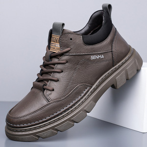 Bottes Senma Martin pour hommes, bottines à bout rond en cuir véritable, semelle extérieure en caoutchouc antidérapante, chaussures décontractées d'extérieur - Product Image 1