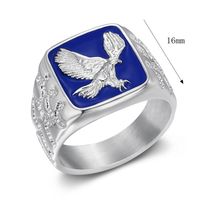 Bague en acier inoxydable pour homme, motif aigle ailé en émail bleu, style hip-hop, vente en gros
