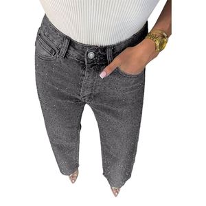 Fabricantes Mayoristas de Moda: Pantalones Vaqueros de Mujer de Pierna Ancha con Bolsillos y Cintura Alta en Azul Marino - Product Image 5