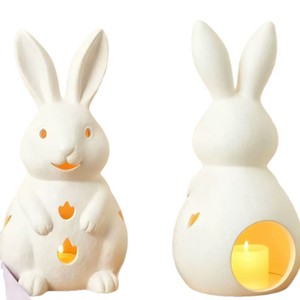 Porte-bougie Lapin de Pâques en céramique blanche, décoration pour la maison à l'occasion de Pâques - Product Image 3