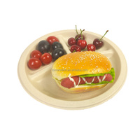 Assiette à bagasse écologique à 3 compartiments de 9 pouces FDA LFGB Heat Microwave Safe Minimalist Design Jetable pour le camping