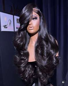 Peluca de Cabello Indio Negro Natural con Densidad del 250%, Gorro Pequeño, Ondulado Suelto, para Mujer, Peluca sin Pegamento, Ondulado Profundo y Largo - Product Image 1