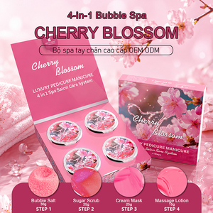 ชุดทำสปาเท้า 4 ขั้นตอน สำหรับร้านเสริมสวยมืออาชีพ สูตรฟองสบู่ OEM แบรนด์ส่วนตัว กลิ่นเชอร์รี่บลอสซัม พร้อมส่ง ชุดดูแลเท้ากลิ่นดอกไม้ - Product Image 1