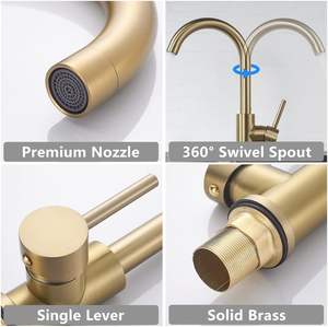 Robinet <span class=keywords><strong>de</strong></span> cuisine doré, robinet d'évier <span class=keywords><strong>de</strong></span> cuisine à levier unique avec <span class=keywords><strong>bec</strong></span> pivotant et tuyaux, mitigeur monobloc <span class=keywords><strong>de</strong></span> cuisine CURNEAL - Product Image 3