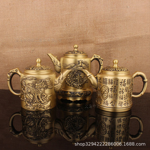 Artigianato in ottone di Dington, antichità, articoli in rame, rilievi, teiera con <span class=keywords><strong>cento</strong></span> benedizioni, drago, fenice, brocca per vino Qilin, per il tè o per la casa - Product Image 3