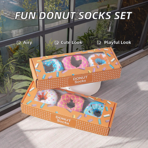 <span class=keywords><strong>Chaussettes</strong></span> douces et respirantes en tricot, <span class=keywords><strong>personnalisées</strong></span>, à motif donut, pour femmes, coffret cadeau, 3 paires - Product Image 2
