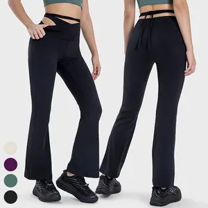 Mode Veelzijdige Strappy Tailleband Dans Sportbroek Hoge Taille Butt Lifting Fitness Broek Vrouwen Flare Yoga Legging