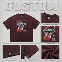 Camiseta de Manga Corta Estilo Urbano Americano, Diseño Street Rock Punk, 300g, Estampado de Lengua Grande, Color Rojo Lavado, a la Moda