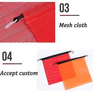 ผ้าตาข่ายนิรภัยจราจรราคาโรงงาน ผ้าพีวีซีสีส้มหลากสีแบบกำหนดเอง ธงนิรภัยรถบรรทุกพร้อมตะขอ - Product Image 3