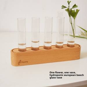 Creative Home Semplice Stile Pastorale Vaso in Legno Trasparente Idroponico Vetro Inciso Tubo di Prova Eco Ornamento Del Desktop - Product Image 2
