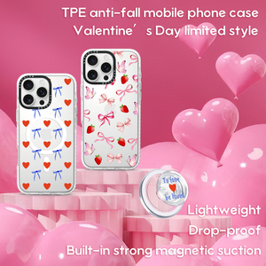 <span class=keywords><strong>Coque</strong></span> de téléphone pour <span class=keywords><strong>iPhone</strong></span> avec motif de cœur mignon pour la Saint-Valentin, transparente, antichoc, magnétique, avec protection d'appareil photo amovible - Product Image 1