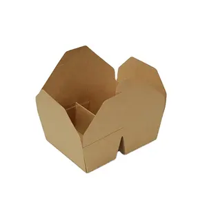 2 Compartments Brown Kraft Paper Food Grade Salad Sandwich TO Go Food Container
