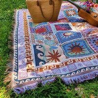Woven Throw Blanket Cotton Checkered Jacquard Fringe Sofa Cover Reversible Tapestry Camp Picnic Rug Carpet