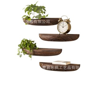 Wooden Floating Semi Circular <b>Shelf</b> <b>Wall</b> <b>Mounted</b> Plant Display Rack Multipurpose Storage For Bathroom And Living Room - Product Image 5