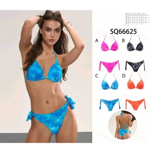 HDJ <b>Bikini</b> <b>Set</b> Blue Tie Side String Swimwear Women 2 Piece Regular Fit Printed Spandex Polyester Stretch Beachwear - Product Image 3