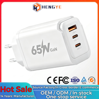 Chargeur mural de voyage 65W 3 ports Gan Pps Pd Super Fast Charging avec protection OTP OVP, noir et blanc, prise EU
