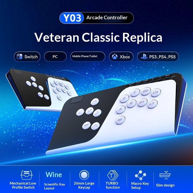 Y03 Hitbox-Style Leverless All-Button Fight Stick, Multi-Platform Compatible (Dongle Required for PS5 Connection)